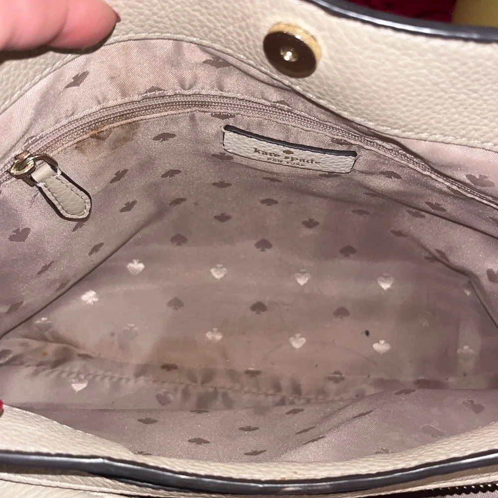 Kate Spade Leila Colorblock Cream and Tan Shoulder Bag Tote 3 Compartment Purse